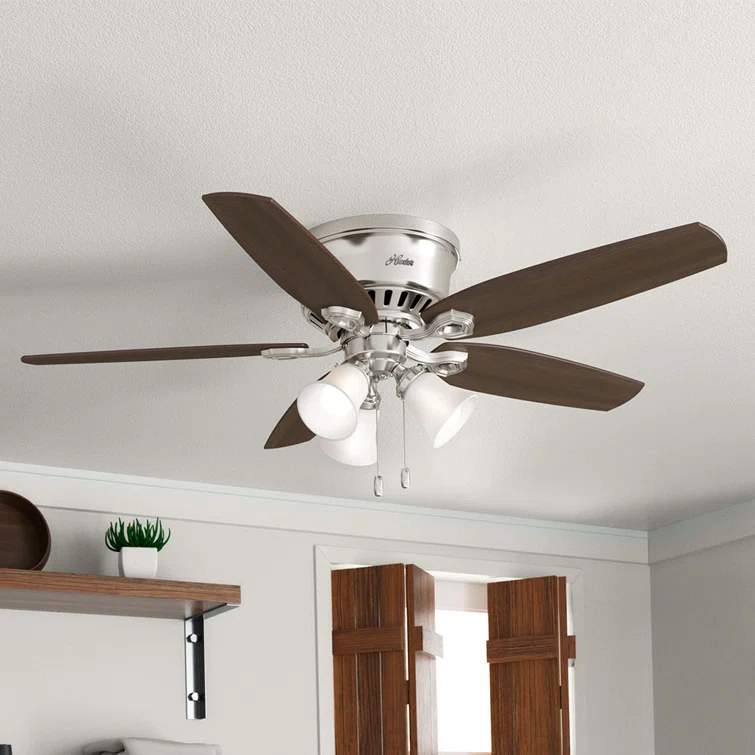 Builder Low Profile 52" 5 - Blade Flush Mount Ceiling Fan with Lights and Pull Chains