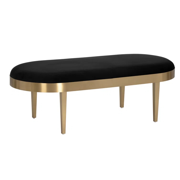 Sunpan Modern Black Sky Velvet 54'' Oval Bench with Brushed Gold Frame