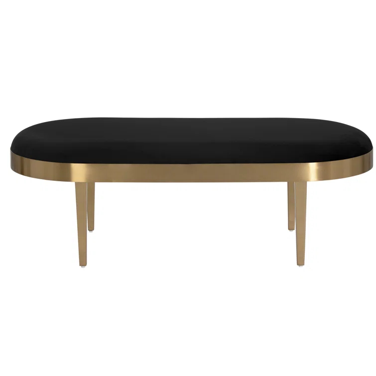 Sunpan Modern Black Sky Velvet 54'' Oval Bench with Brushed Gold Frame