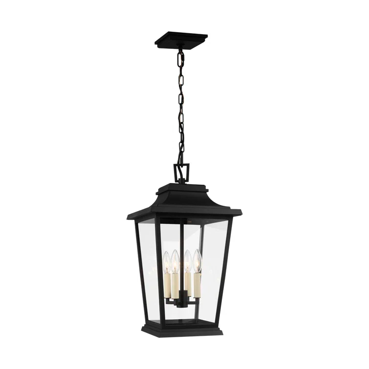 Warren Textured Black Clear Glass 4-Light Outdoor Pendant
