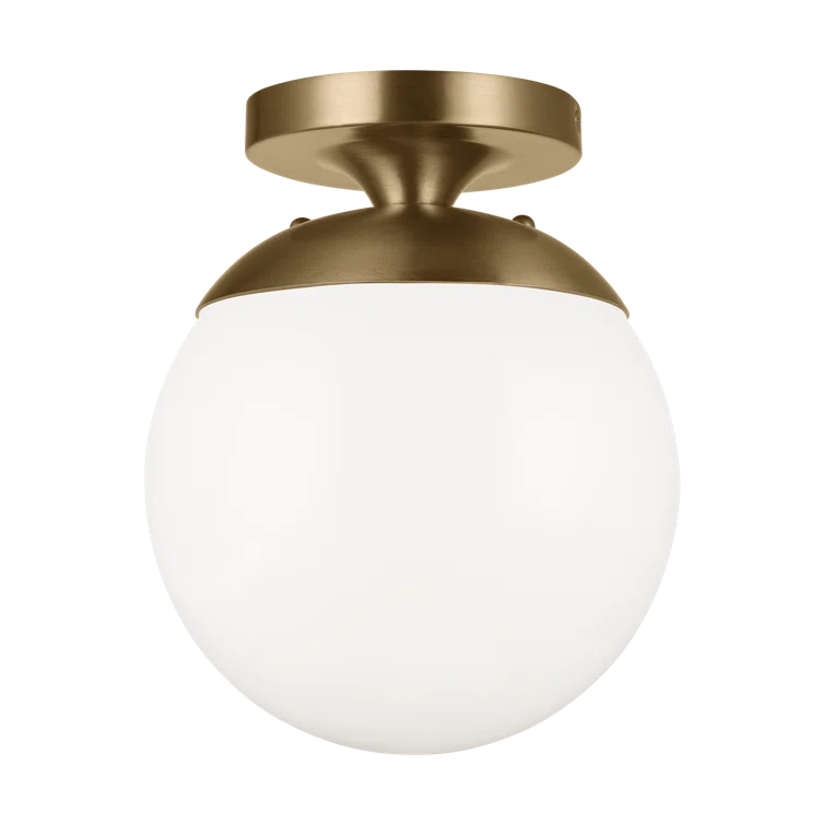Satin Brass Globe Semi-Flush Mount Light with White Glass