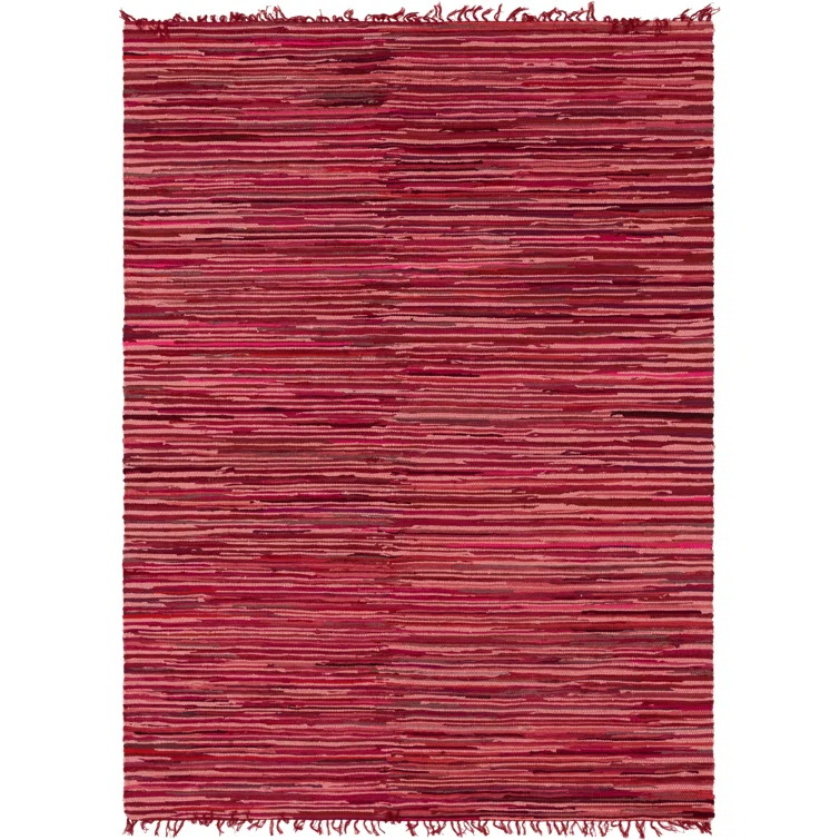 Presley Striped Hand-Knotted Cotton Red Area Rug