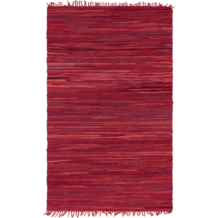 Presley Striped Hand-Knotted Cotton Red Area Rug