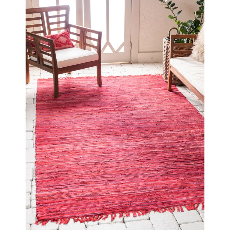 Presley Striped Hand-Knotted Cotton Red Area Rug