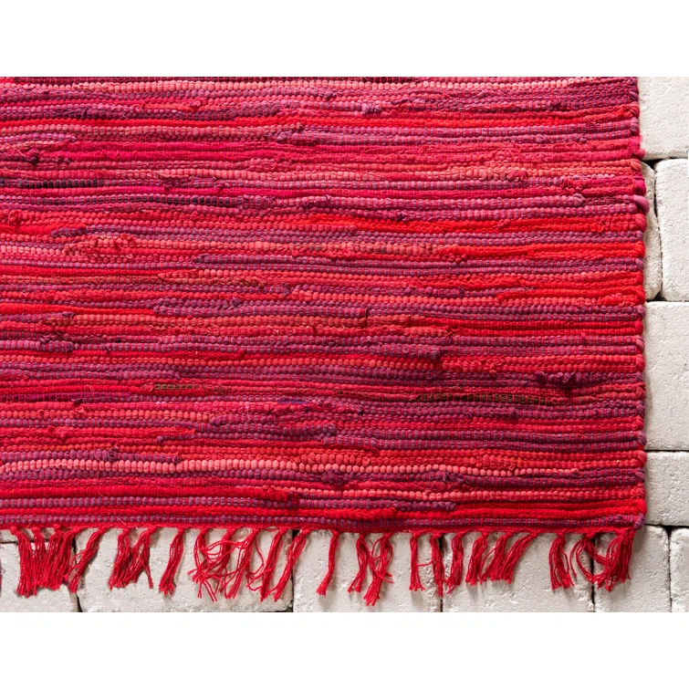 Presley Striped Hand-Knotted Cotton Red Area Rug
