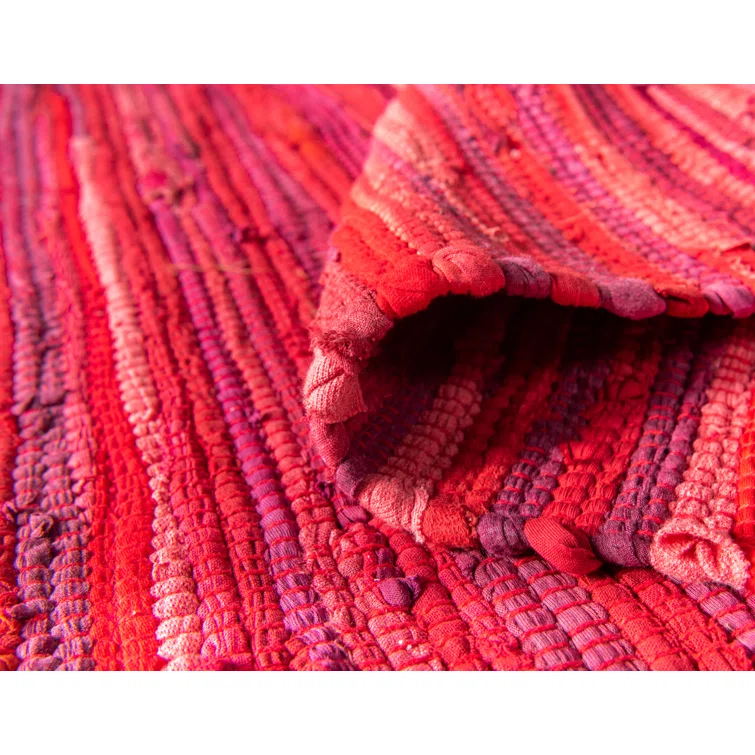 Presley Striped Hand-Knotted Cotton Red Area Rug