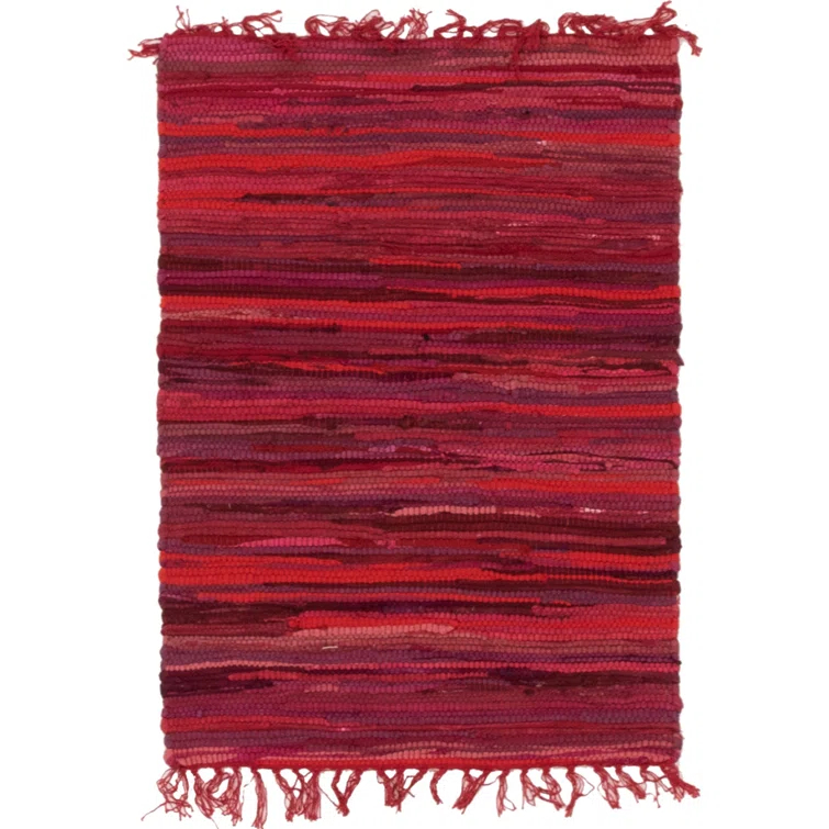 Presley Striped Hand-Knotted Cotton Red Area Rug