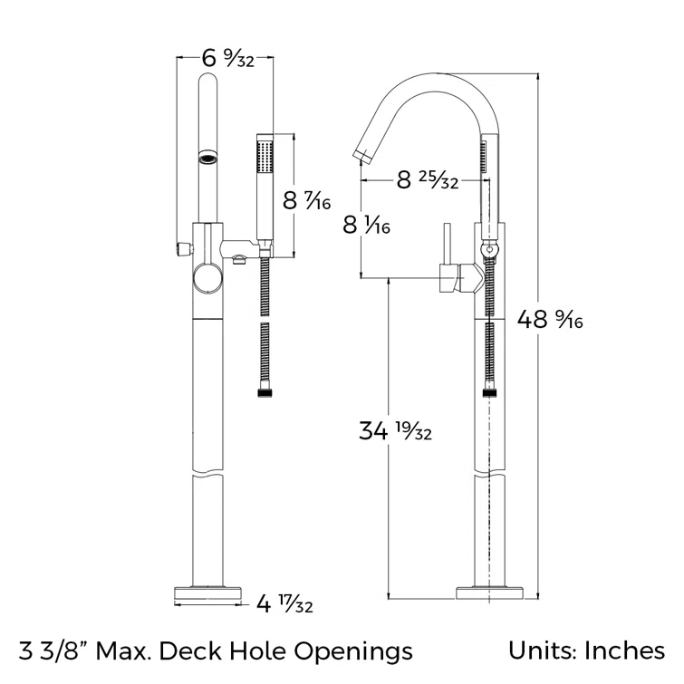 Single Handle Floor Mounted Freestanding Tub Filler Trim