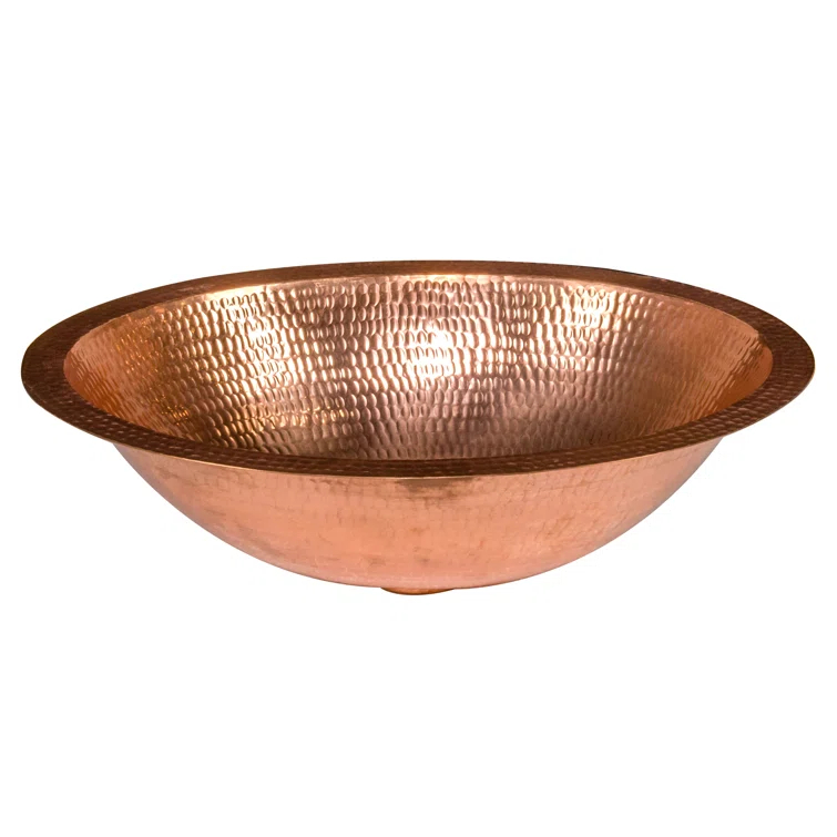 17" Oval Under Counter Hammered Copper Bathroom Sink