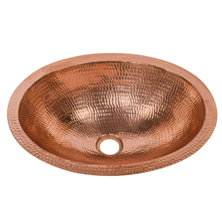 17" Oval Under Counter Hammered Copper Bathroom Sink