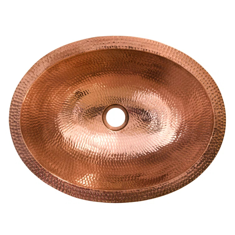 17" Oval Under Counter Hammered Copper Bathroom Sink