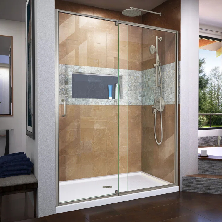 Flex 60" W x 30" D x 74.75" H Semi-Frameless Rectangle Pivot Shower Enclosure with Base Included