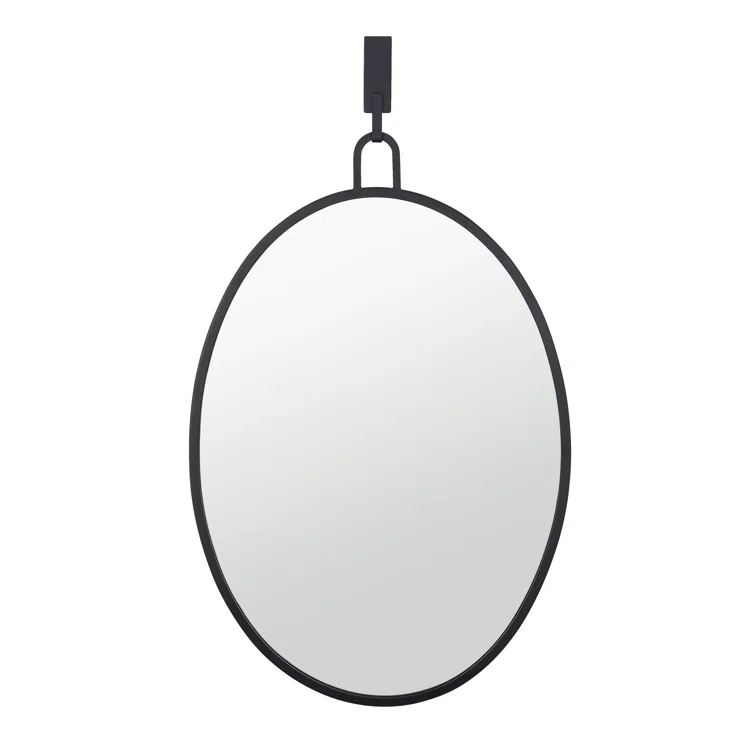 Oval Black Metal Frame Bathroom Wall Mirror