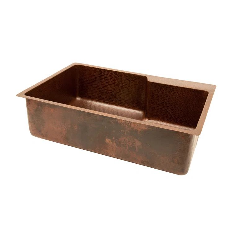33" Hammered Copper Kitchen Single Basin Sink with Matching Drain and Accessories
