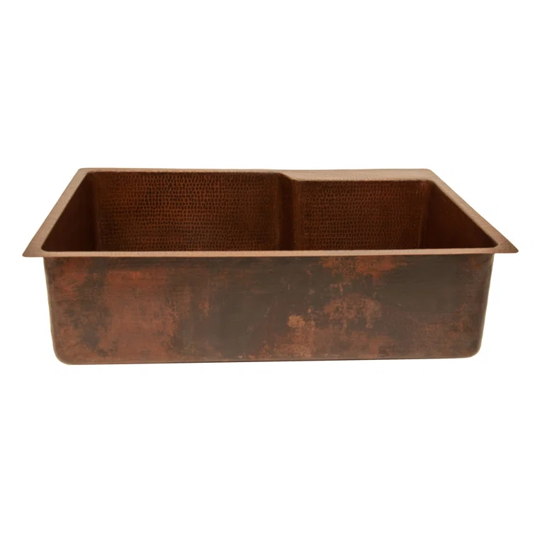 33" Hammered Copper Kitchen Single Basin Sink with Matching Drain and Accessories