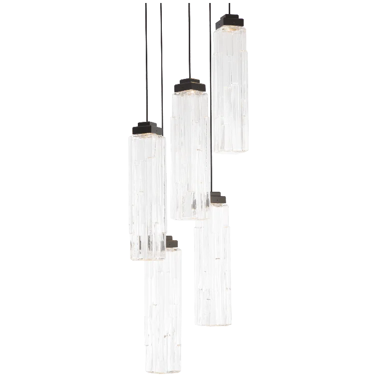 Matte Black Glass Drum 5-Light LED Pendant