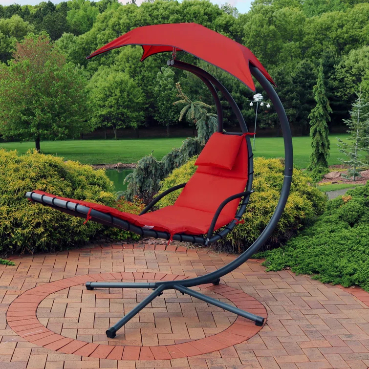 Steel Outdoor Floating Chaise Lounge Chair with Canopy with Stand