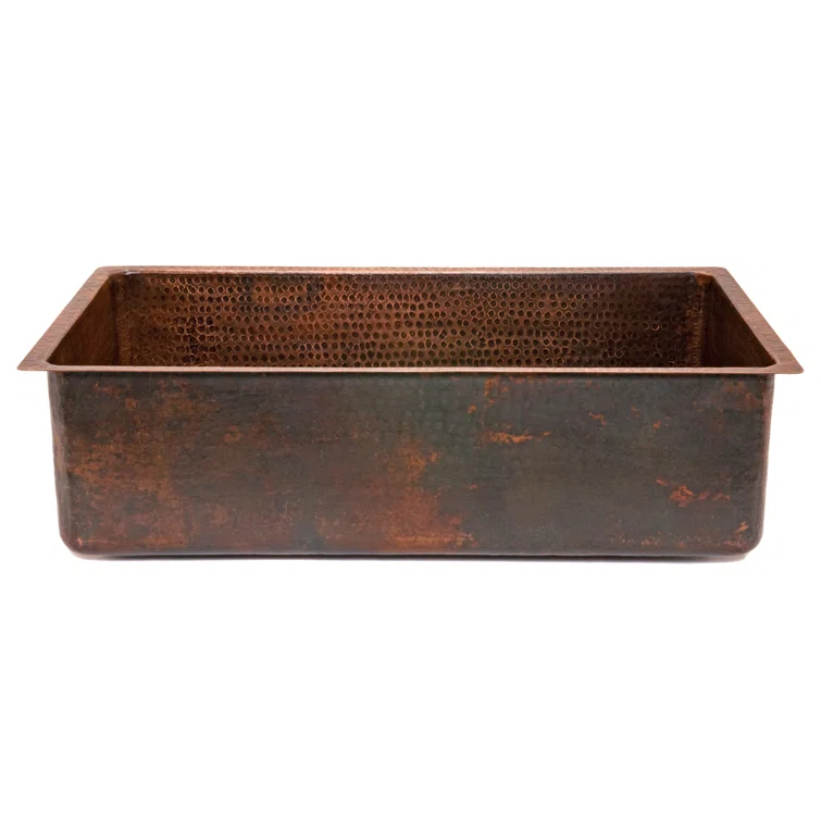 33" Antique Hammered Copper Kitchen Single Basin Sink with Matching Drain and Accessories