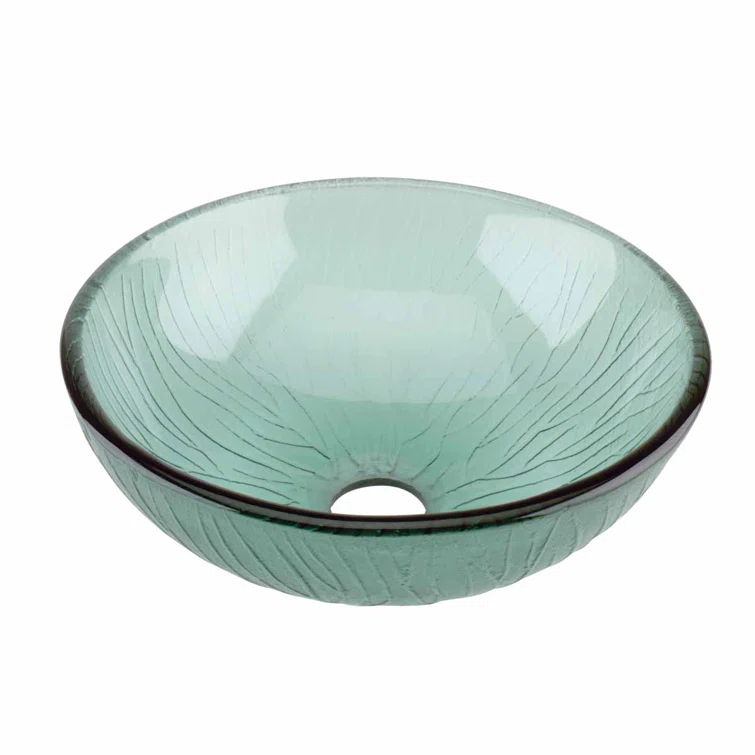 Bathroom Tempered Glass Vessel Sink With Drain Frosted Green Mini Bowl Basin