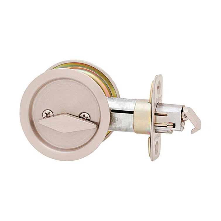 Kwikset Satin Nickel Metal Indoor Round BedBath Pocket Door Hardware