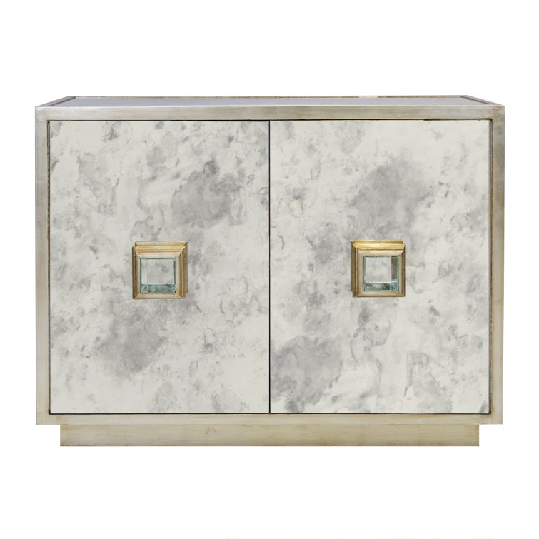 Winslow 48'' Chrome/Gold Antique Mirror Cabinet with Greek Key Base