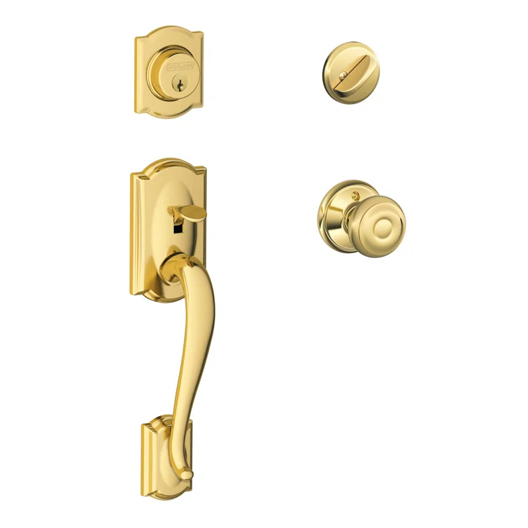 Camelot Handleset with Single Cylinder Deadbolt and Georgian Door Knob and Rosette