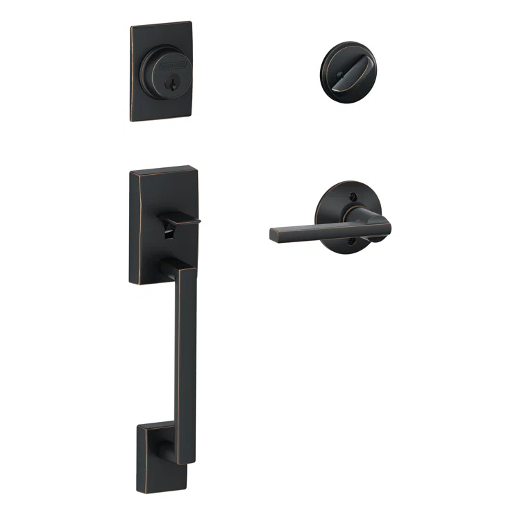 Century Handleset with Single Cylinder Deadbolt and Latitude Door Lever and Rosette