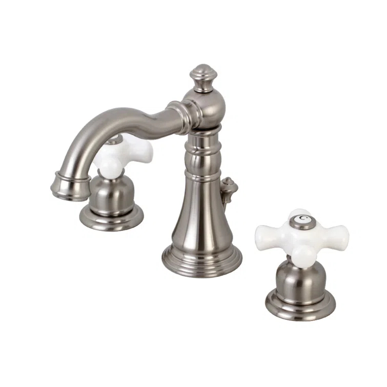 Kingston Brass American Classic Two-Handle 3-Hole Deck Mount Widespread Bathroom Faucet with Pop-Up Drain