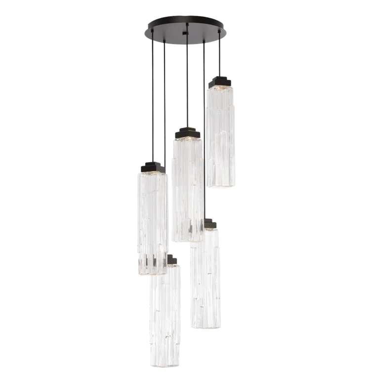 Matte Black Glass Drum 5-Light LED Pendant