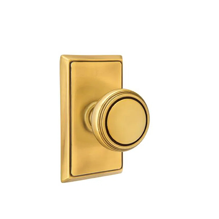 French Antique Brass Round Corner Knob with Rectangular Rose