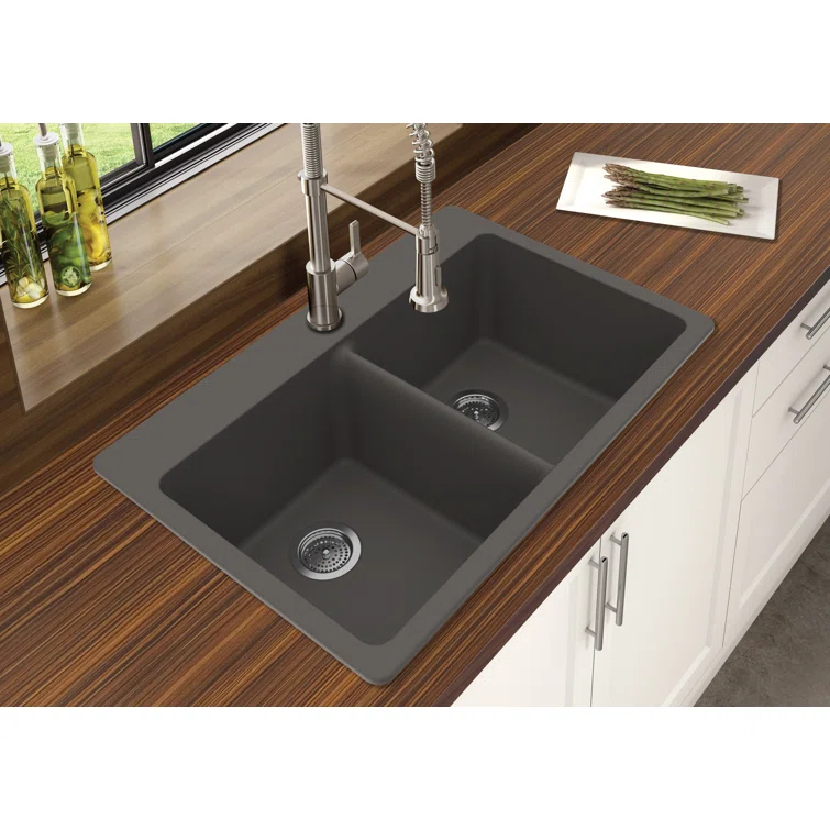 Granite 33" L x 22" W Double Bowl Dual Mount Kitchen Sink