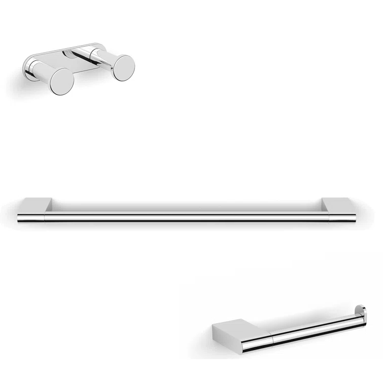Ice WSBC 29090A CR Bathroom Accessory Set with 18" towel bar, toilet paper holder, and bathroom hook