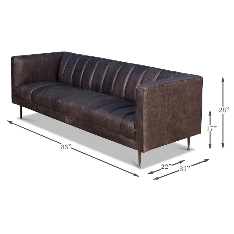 Lexington Gray Tufted Leather Stationary Sofa