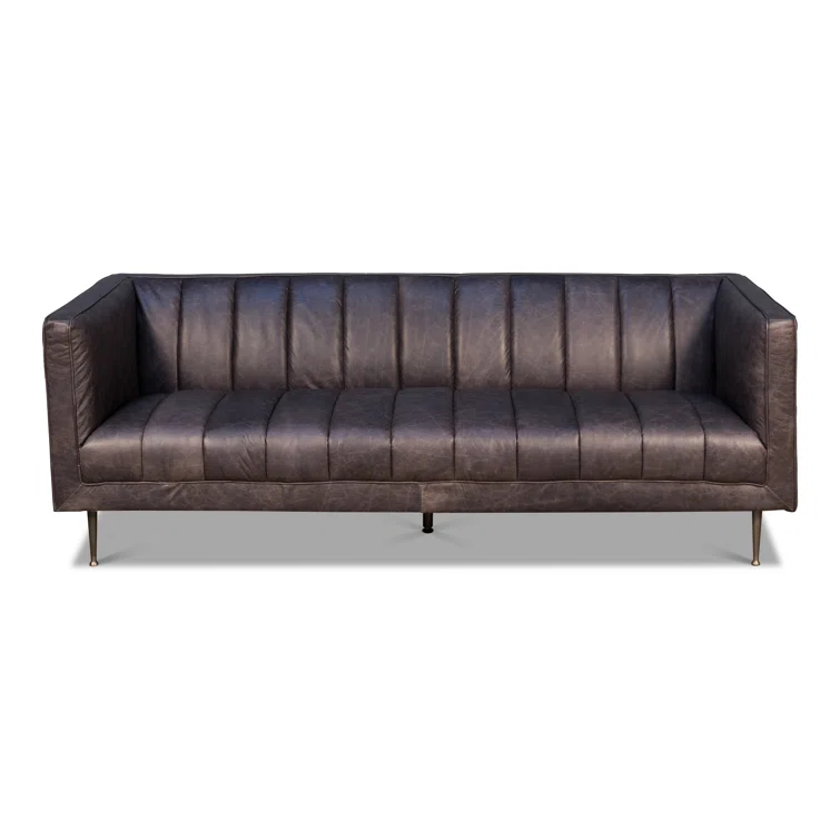 Lexington Gray Tufted Leather Stationary Sofa