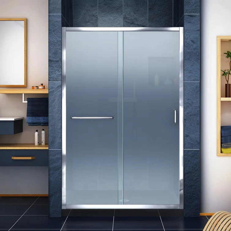 Infinity-Z 48" W x 74.75" H Semi-frameless Rectangle Sliding Shower Kit with Towel Bar and Base Included