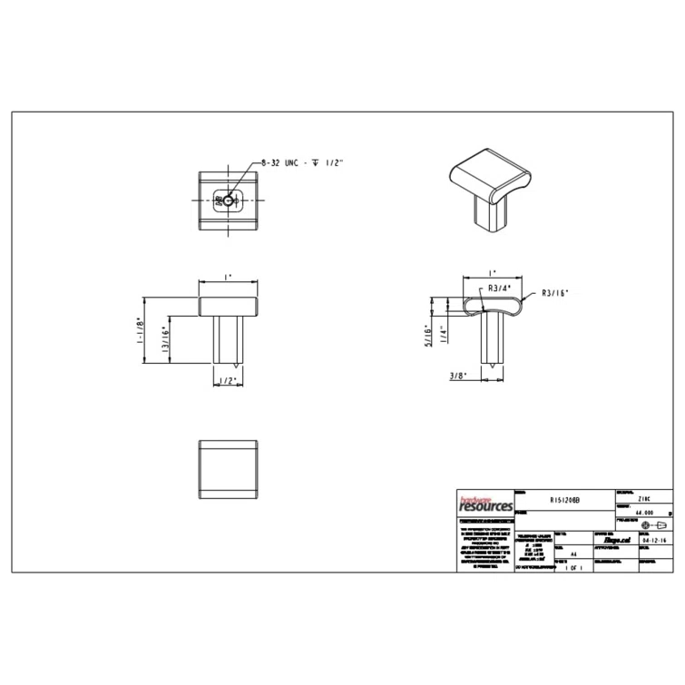 Park 1" LengthSquare Knob