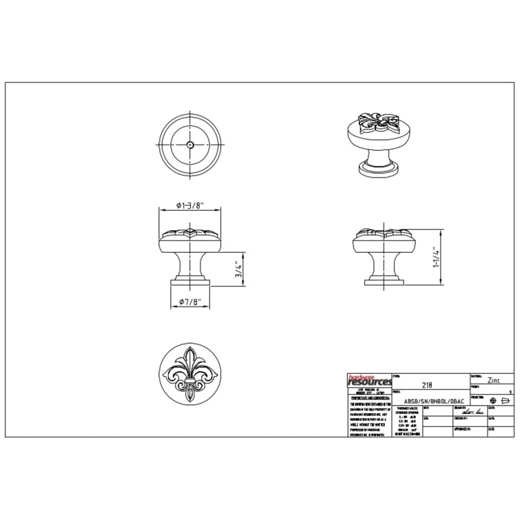 Brushed Pewter Fleur-de-lis Cabinet Knob with Mounting Hardware