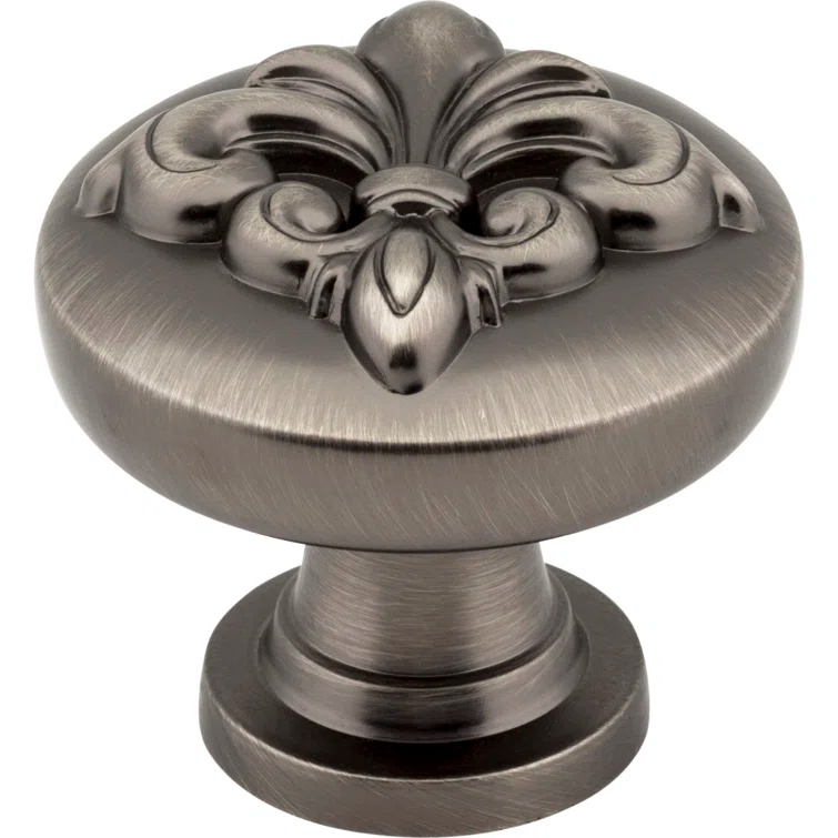 Brushed Pewter Fleur-de-lis Cabinet Knob with Mounting Hardware