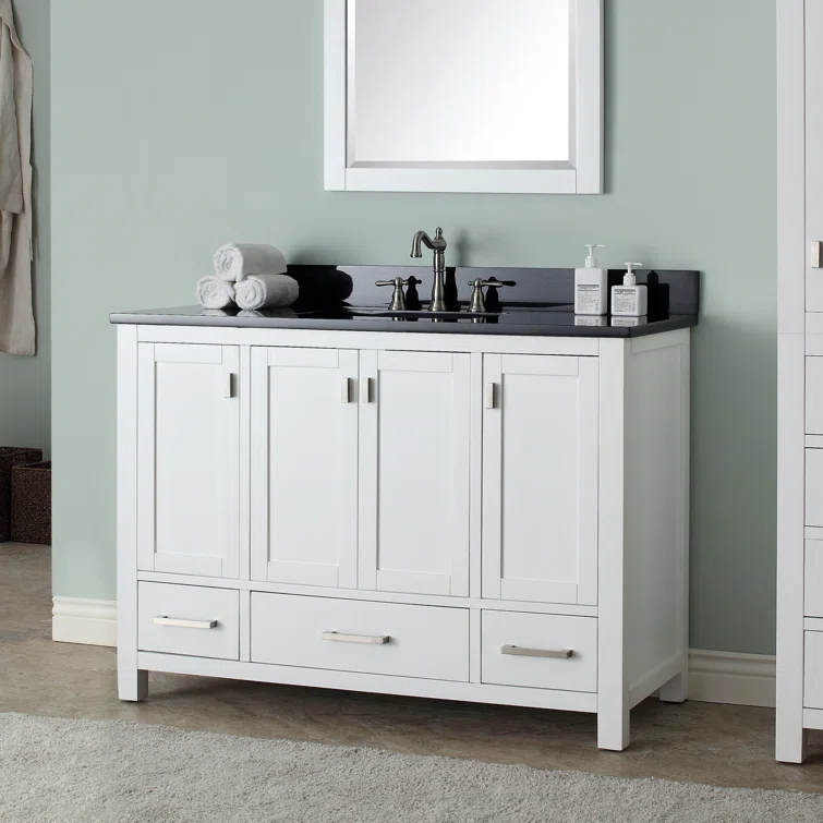White Engineered Wood Single Vanity with Stone Top