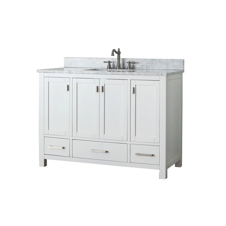 White Engineered Wood Single Vanity with Stone Top