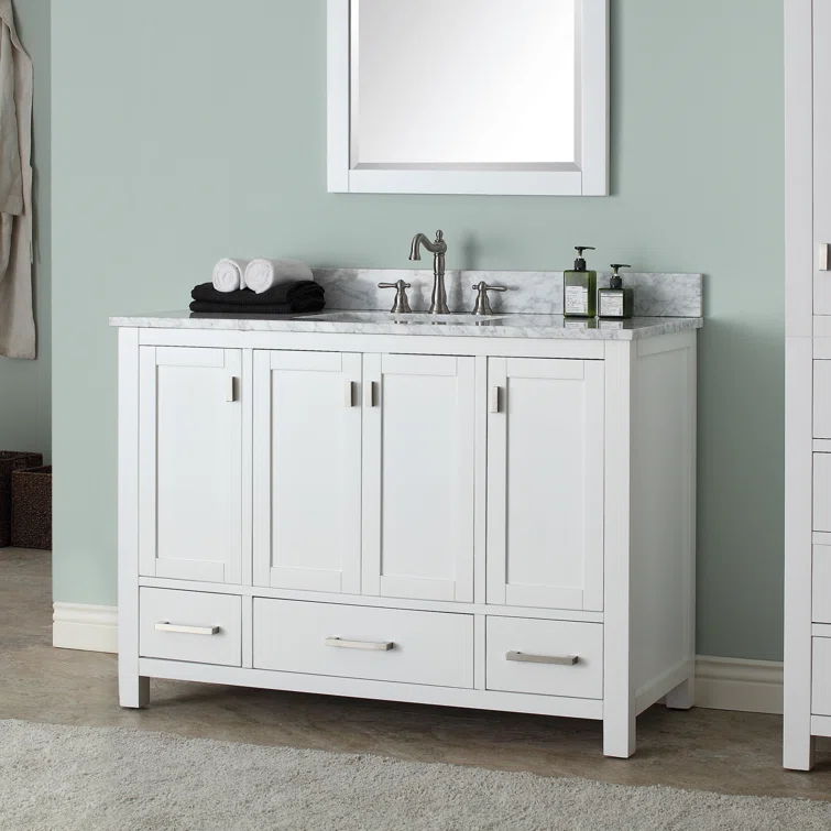 White Engineered Wood Single Vanity with Stone Top