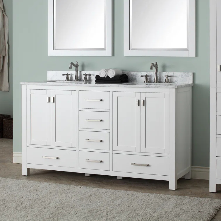 White Double Vanity with Cala White Marble Top