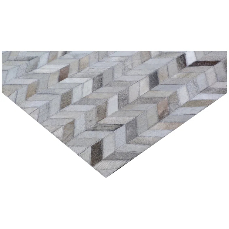 Mosaic Leather Cowhide Chevron Rug