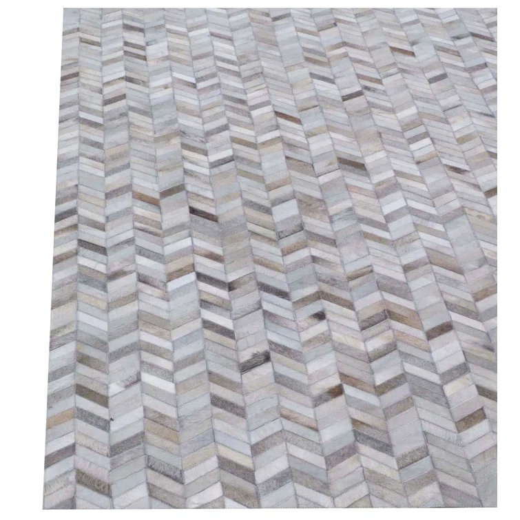 Mosaic Leather Cowhide Chevron Rug
