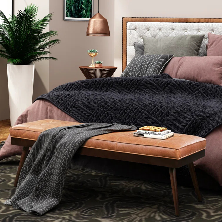 Athan Full-Grain Italian Genuine Leather Bench