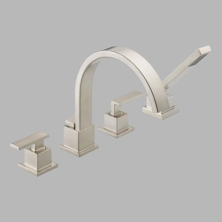 Vero Double Handle Deck Mounted Roman Tub Faucet with Handshower