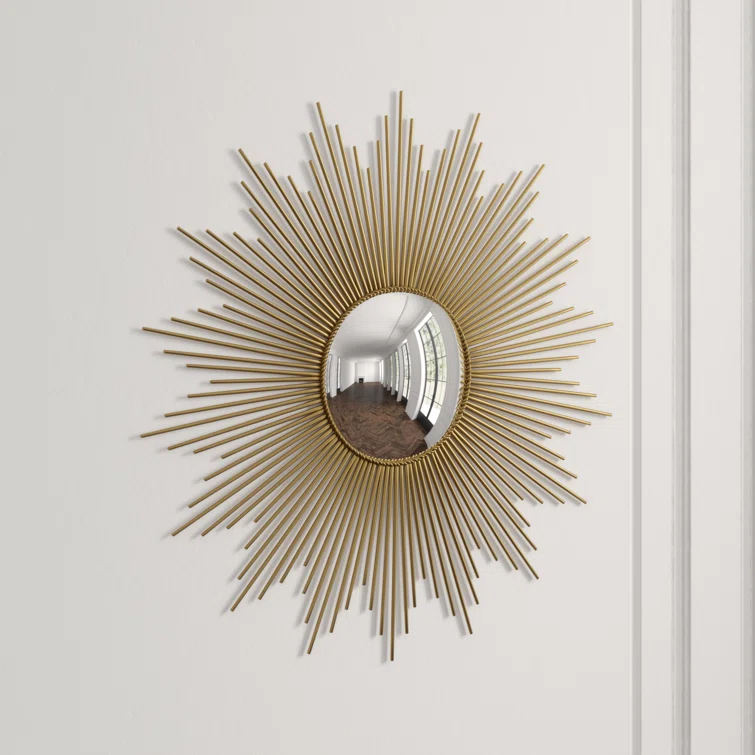 Antique Brass Sunburst Round Wood Mirror 39"
