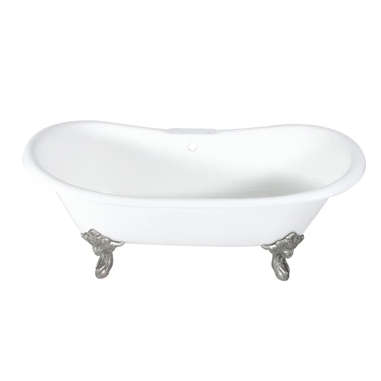 Kingston Brass Aqua Eden 72-Inch Cast Iron Oval Double Slipper Clawfoot Tub (7-Inch Faucet Drillings)