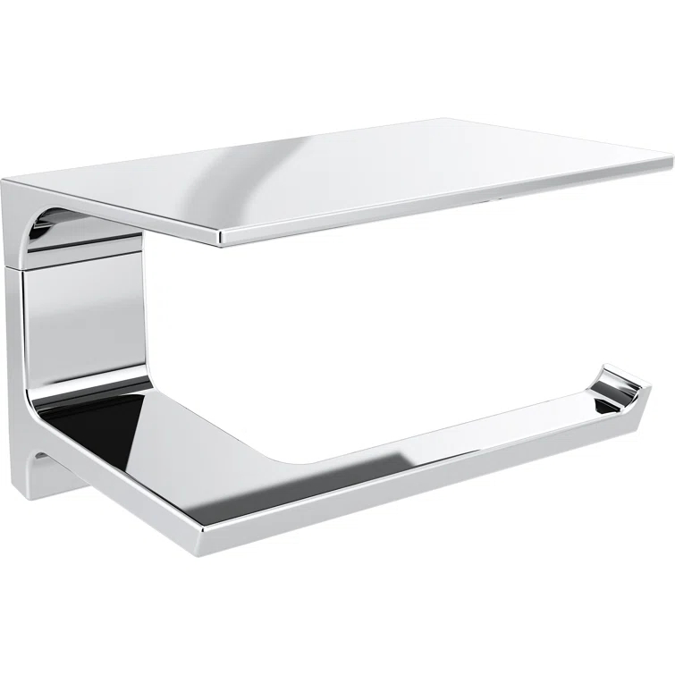 Pivotal Wall Mount Single Post Toilet Paper Holder with Shelf Bath Hardware Accessory