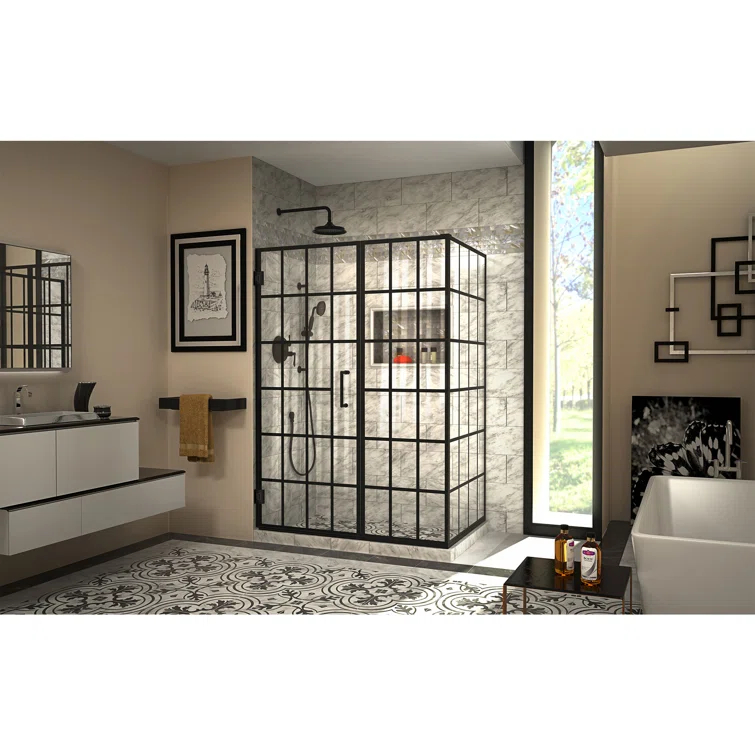 Unidoor Toulon Frameless 51.88" x 72" Rectangle Hinged Shower Enclosure